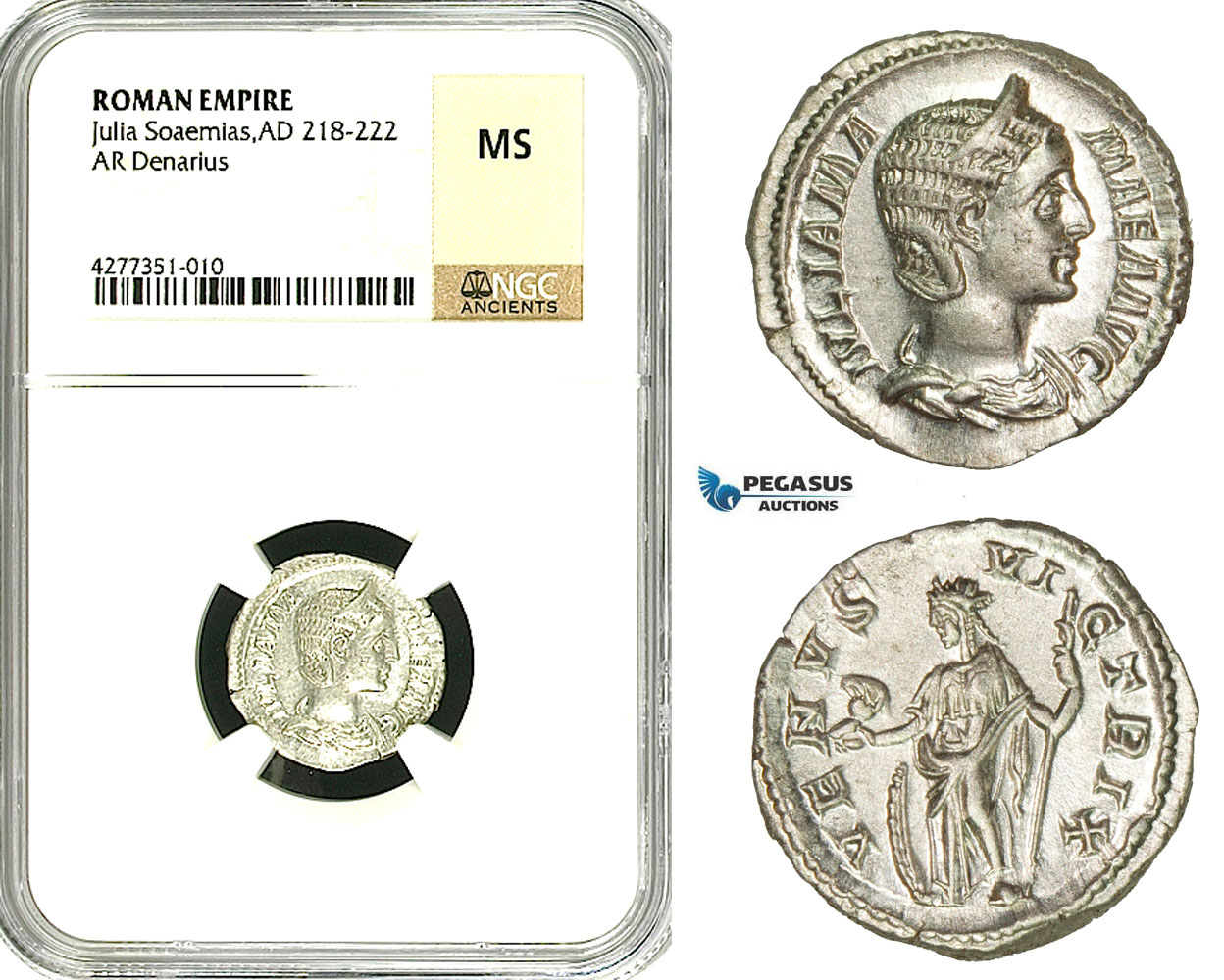 ZD40, Roman Empire, Julia Mamaea (222-235 AD), AR Denarius (3.23g) Rome, 231 AD, Venus, NGC MS