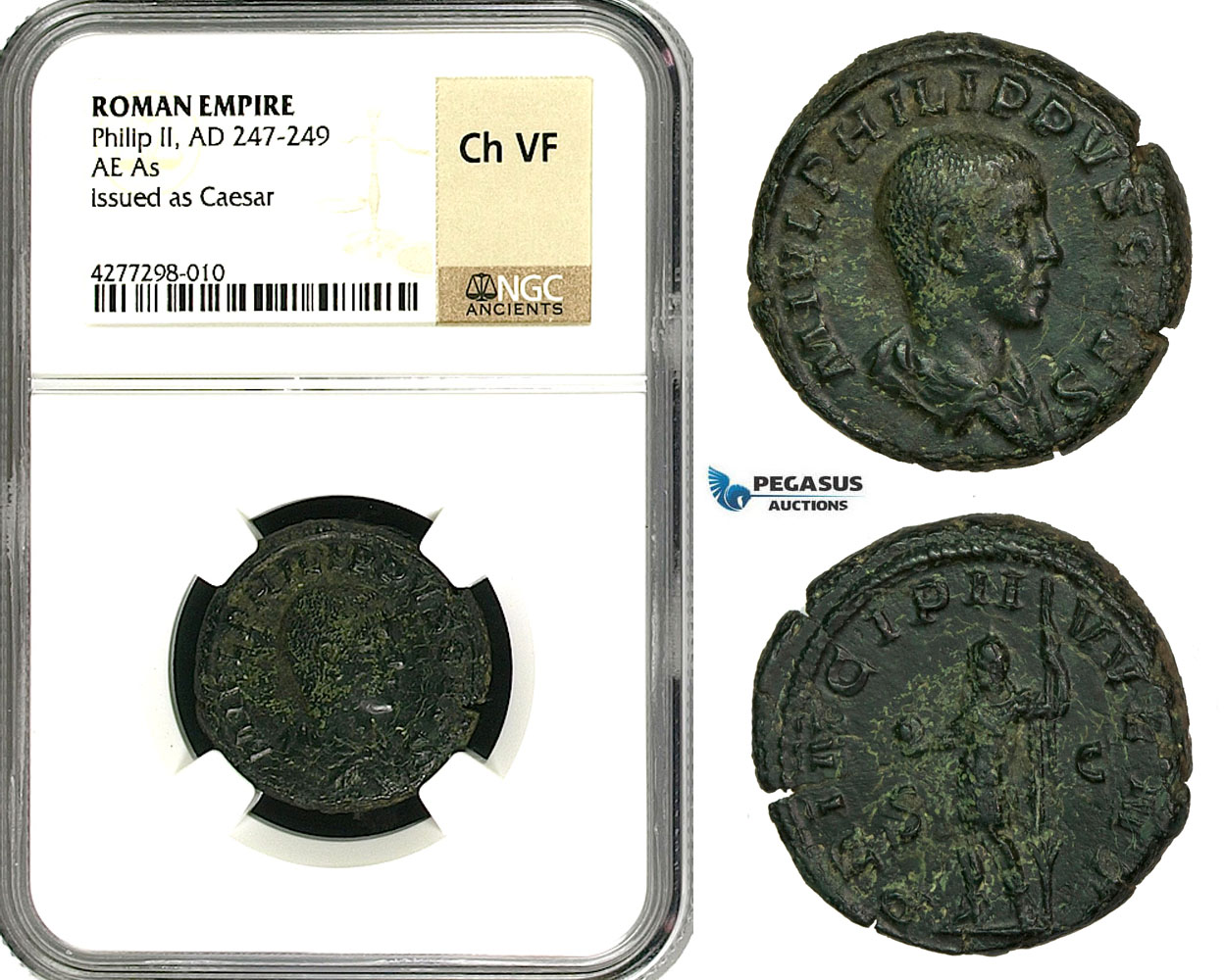 ZD41, Roman Empire, Philip II (247-249 AD) Æ As (11.50g) Rome, 246 AD, NGC Ch VF