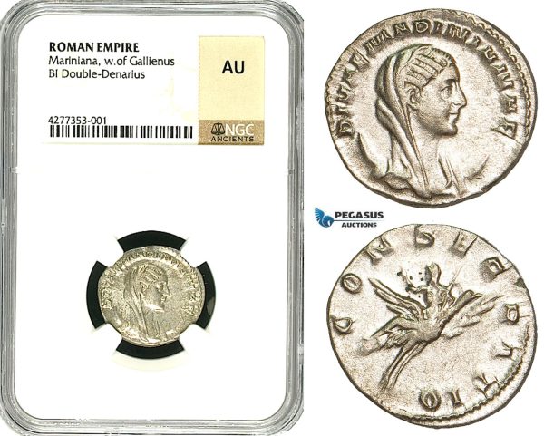 ZD42, Roman Empire, Mariniana (wife of Valerian) BL Double Denarius (3.19g) Rome, Posthumous Issues after 253 AD, Peacock, NGC AU