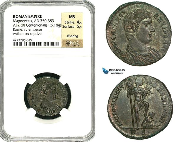 ZD47, Roman Empire, Magnentius (350-353 AD) Æ2 BL Centenionalis (6.18g) Rome, 350 AD, Captive, NGC MS