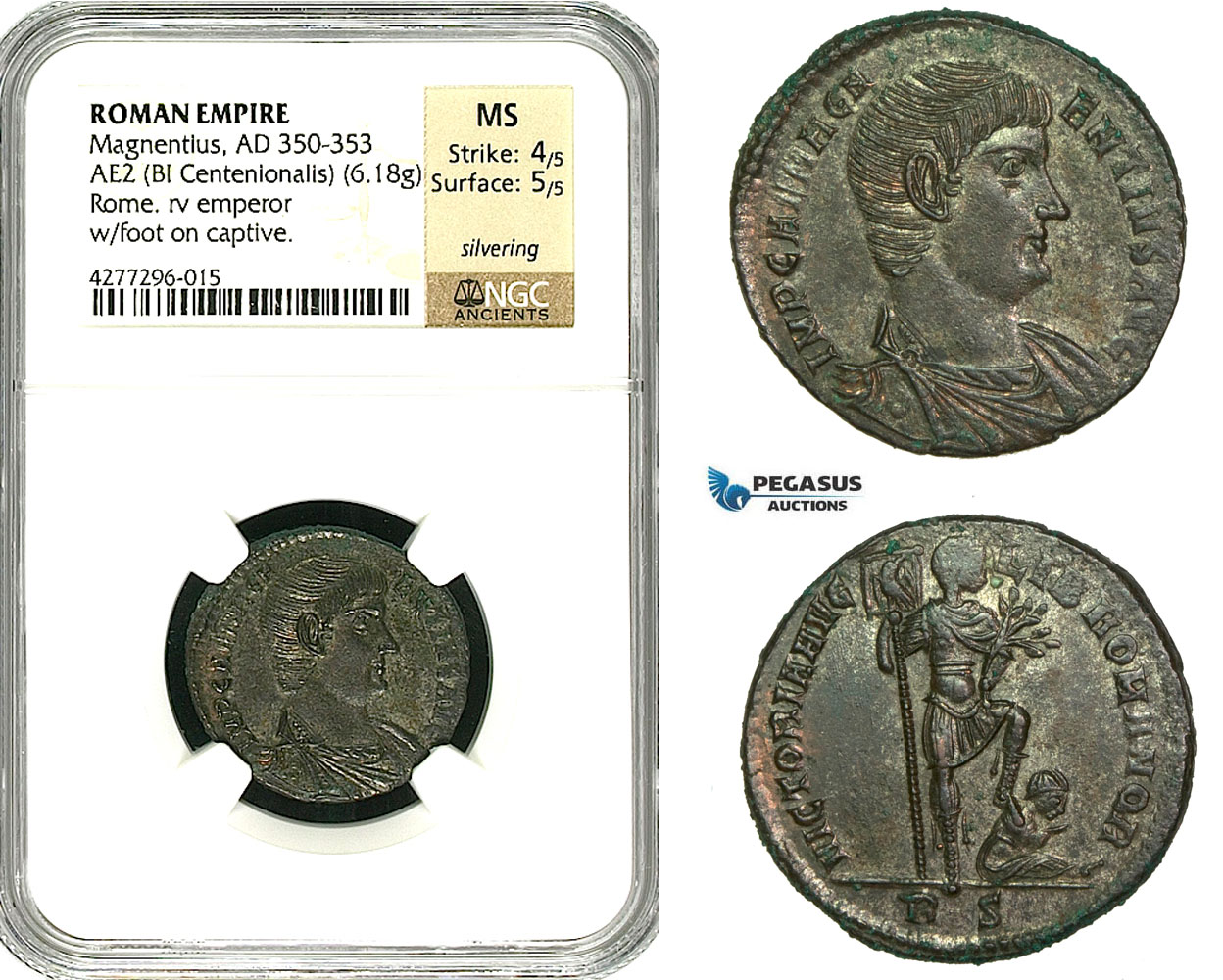 ZD47, Roman Empire, Magnentius (350-353 AD) Æ2 BL Centenionalis (6.18g) Rome, 350 AD, Captive, NGC MS