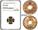 ZD56, Hong Kong, Victoria, 1 Mil 1863, NGC MS64RB