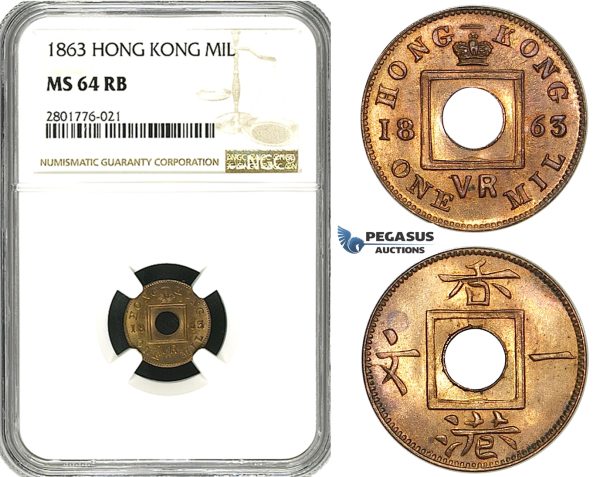 ZD56, Hong Kong, Victoria, 1 Mil 1863, NGC MS64RB