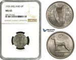 ZD57, Ireland, Free State, 6 Pence (Sixpence) 1935, NGC MS65