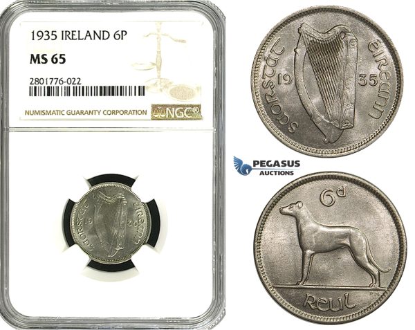 ZD57, Ireland, Free State, 6 Pence (Sixpence) 1935, NGC MS65