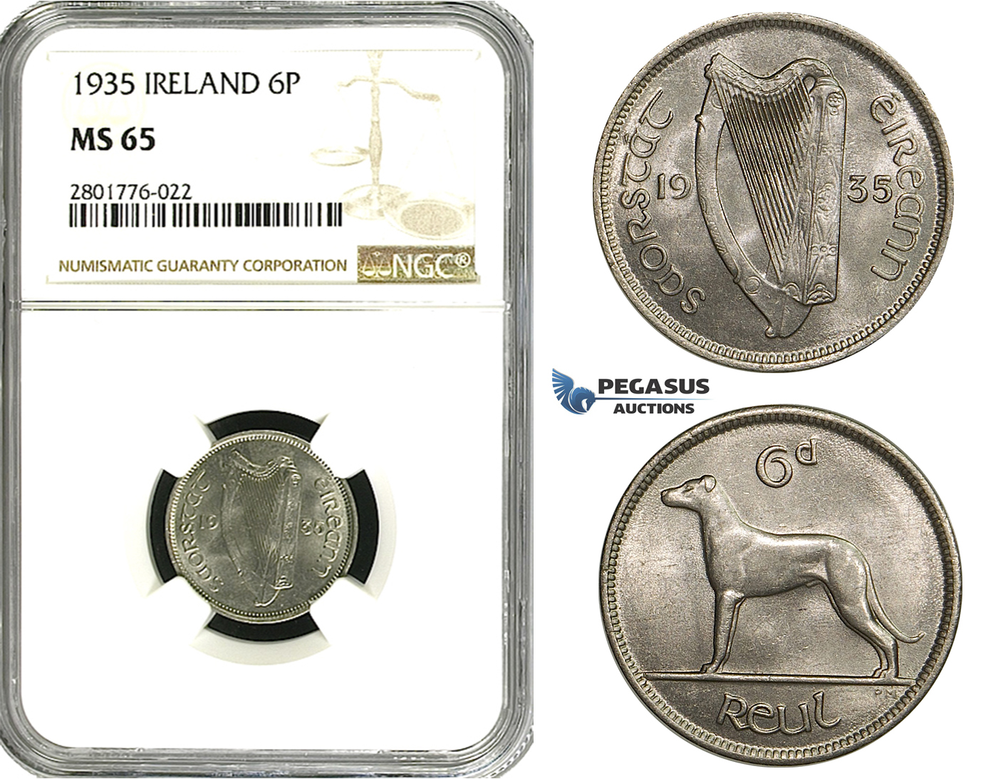 ZD57, Ireland, Free State, 6 Pence (Sixpence) 1935, NGC MS65