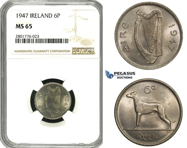 ZD58, Ireland, Free State, 6 Pence (Sixpence) 1947, NGC MS65