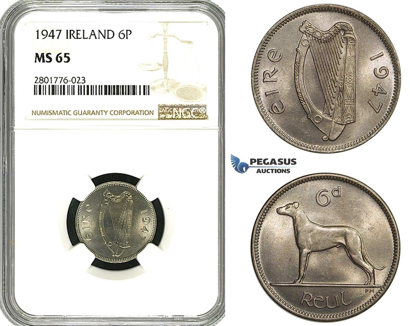 ZD58, Ireland, Free State, 6 Pence (Sixpence) 1947, NGC MS65