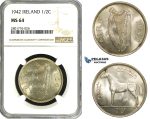 ZD61, Ireland, Free State, 1/2 Crown 1942, Silver, NGC MS64
