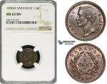 ZD65, Sarawak, C. Brooke Rajah, 1/4 Cent 1896-H, Heaton, NGC MS63BN