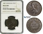 ZD66, Sarawak, C. Brooke Rajah, 1 Cent 1887, NGC MS63BN, Rare grade!
