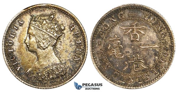 ZD73, Hong Kong, Victoria, 10 Cents 1866, Royal mint, Silver, XF-AU with strong toning!