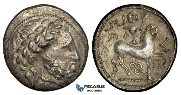 ZD80, Eastern Celts, Pannonia, "Puppenreiter" Type, AR Tetradrachm (13.25g) 3rd-2th Cent. BC, Lovely patina! About EF