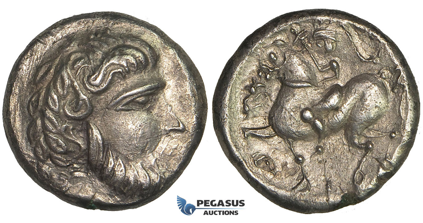 ZD81, Eastern Celts, Carpathian region, "Baumreiter" Type, AR Tetradrachm (12.96g) 3rd Cent. BC, High relief, Good VF-EF