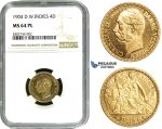 ZE05, Danish West Indies, Christian IX, 4 Daler/20 Francs 1904, Copenhagen, Gold, NGC MS64PL (Rare designation)