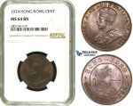 ZE14, Hong Kong, George V, 1 Cent 1924, NGC MS64BN