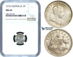 ZE37, Australia, Edward VII, Threepence (3 Pence) 1910, Silver, NGC MS63