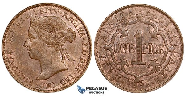 ZE44, East Africa, Victoria, 1 Pice 1898, AU-UNC Red Brown