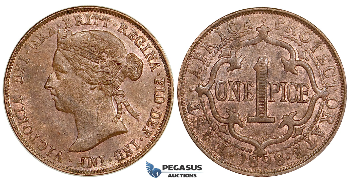 ZE44, East Africa, Victoria, 1 Pice 1898, AU-UNC Red Brown