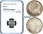 ZE49, Hong Kong, Victoria, 10 Cents 1883, Silver, NGC MS64
