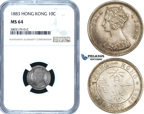 ZE49, Hong Kong, Victoria, 10 Cents 1883, Silver, NGC MS64