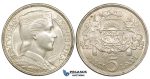 ZE52, Latvia, 5 Lati 1931, Silver, Lustrous XF-UNC