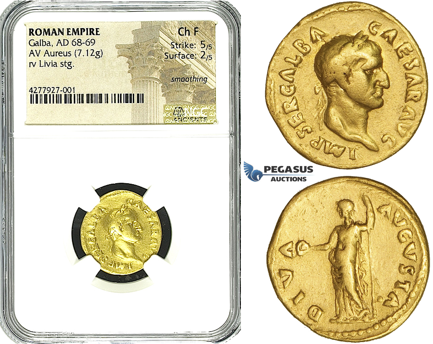 ZE64, Roman Empire, Galba (68-69 AD) AV Aureus (7.12g) Rome, 68-69 AD, Livia, Rare! NGC Ch F