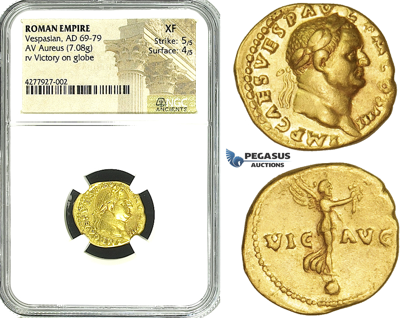 ZE65, Roman Empire, Vespasian (69-79 AD) AV Aureus (7.08g) Rome, 72-73 AD, Victory, NGC XF (Lustrous!)