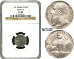 ZE76, Belgium, Leopold II, 50 Centimes 1901, Brussels, Silver, NGC MS62