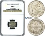 ZE78, Denmark, Frederik VII, 4 Skilling rigsmønt 1854 FF, Silver, NGC MS63