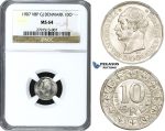 ZE81, Denmark, Frederik VIII, 10 Øre 1907, Copenhagen, Silver, NGC MS64