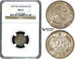 ZE83, Denmark, Christian IX, 25 Øre 1905, Copenhagen, Silver, NGC MS63