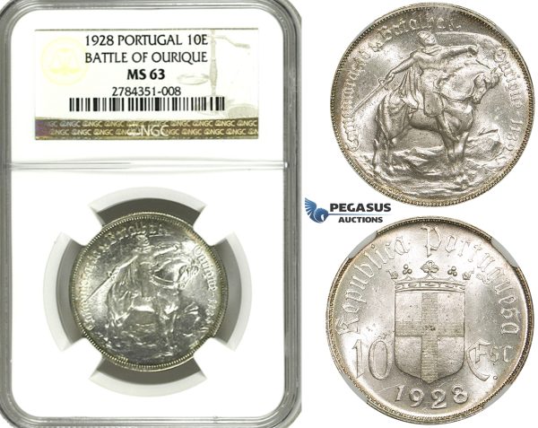ZF04, Portugal, 10 Escudos 1928 (Battle of Ourique) Silver, NGC MS63