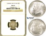 ZF05, Spain, Alfonso XIII, 50 Centimos 1904 (04) SMV, Madrid, Silver, NGC MS63