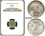 ZF17, Switzerland, 1/2 Franc 1966-B, Bern, Silver, NGC MS65