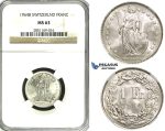 ZF18, Switzerland, 1 Franc 1964-B, Bern, Silver, NGC MS63