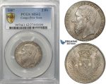 ZF33, Belgian Congo, Leopold II, 2 Francs 1887, Silver, PCGS MS62
