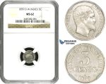 ZF35, Danish West Indies, Frederik VII, 3 Cents 1859, Silver, NGC MS62