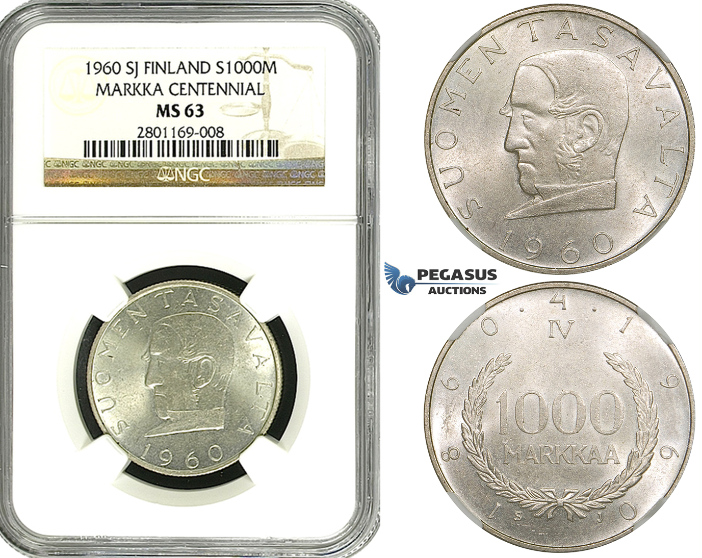 ZF40, Finland, 1000 Markkaa 1960, Silver, NGC MS63