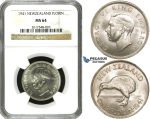 ZF46, New Zealand, George VI, Florin 1941, Silver, NGC MS64 (Pop 1/3, No finer!)