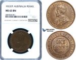 ZF52, Australia, George V, 1 Penny 1922 (P) Perth, NGC MS63BN