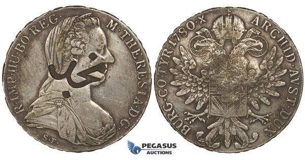 ZF91, Saudi Arabia, Nejd, Counter marked on a Maria Theresia Taler 1780 SF, Silver, VF