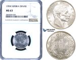 ZF92, Serbia, Petar I, 1 Dinar 1904, Silver, NGC MS63, Pop 1/0