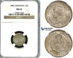 ZF98, Argentina, 10 Centavos 1882, Silver, NGC MS65, Pop 1/1, No finer!