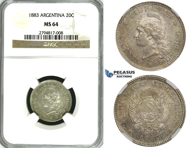ZF99, Argentina, 20 Centavos 1883, Silver, NGC MS64