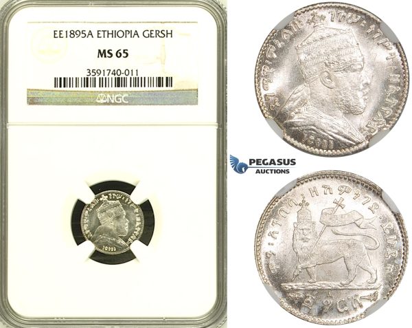 ZG01, Ethiopia, Menelik II, Gersh EE1895-A, Silver, NGC MS65
