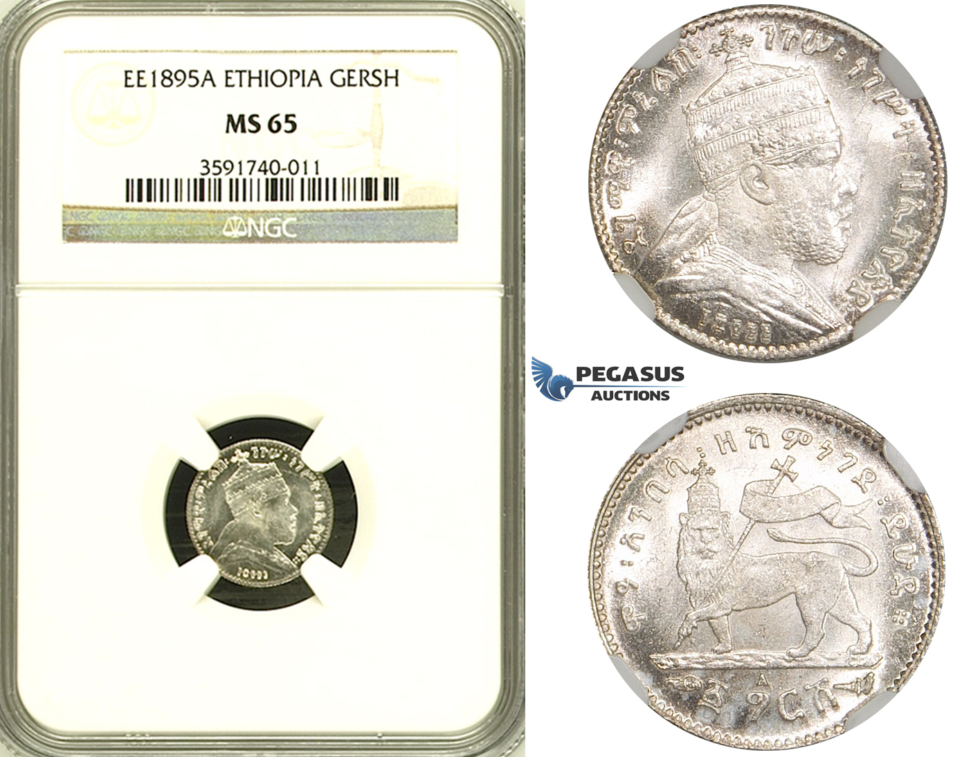 ZG01, Ethiopia, Menelik II, Gersh EE1895-A, Silver, NGC MS65