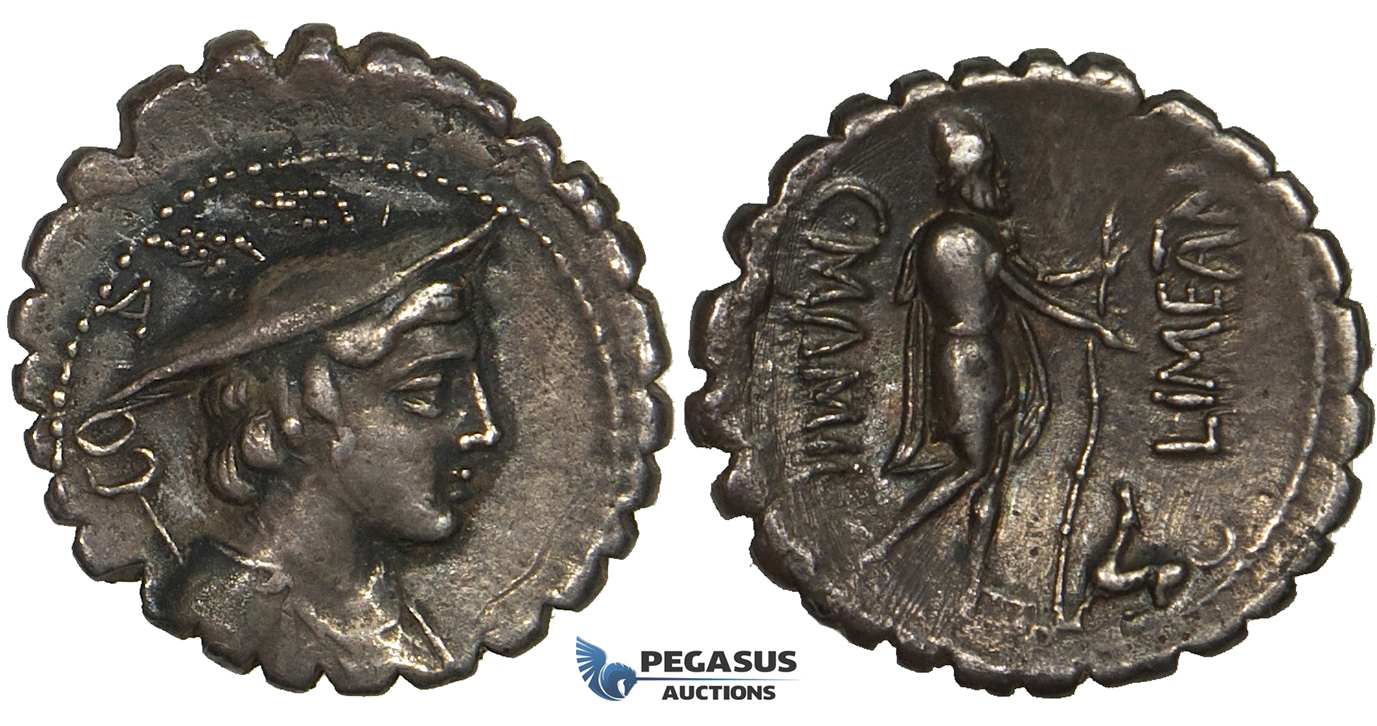 ZG25, Roman Republic, C. Mamilius Limetanus (82 BC) AR Denarius Serratus (3.95g) Rome, Ulysses, Dark Patina, EF (Lt. smoothing)