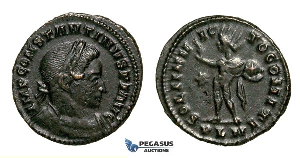 ZG40, Roman Empire, Constantine I (306-337 AD), Æ Nummus (3.61g) Londinium (London) Sol Standing, Brown VF-EF