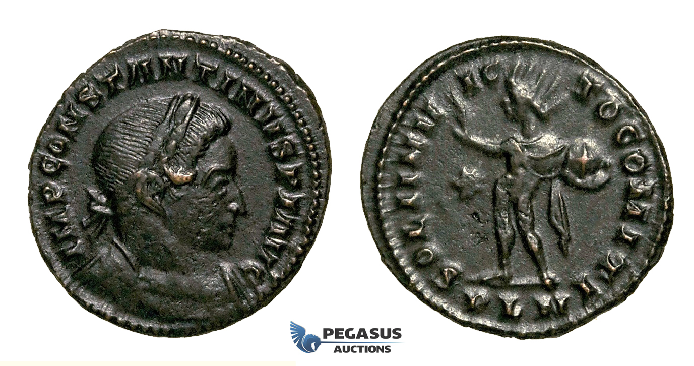 ZG40, Roman Empire, Constantine I (306-337 AD), Æ Nummus (3.61g) Londinium (London) Sol Standing, Brown VF-EF